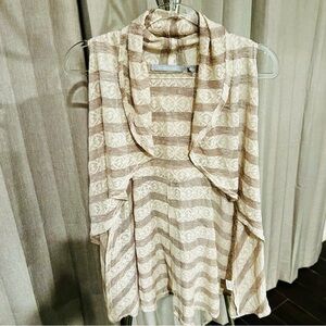 NY Collection Cream and Brown‎ sleeveless lace Cardigan